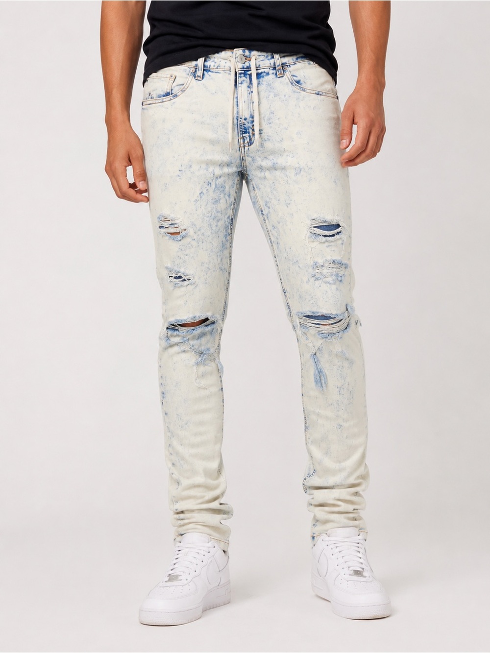 Hyper Denim Men’s 38 White Wash Distressed Jogger Jeans Streetwear Hip Hop 90s